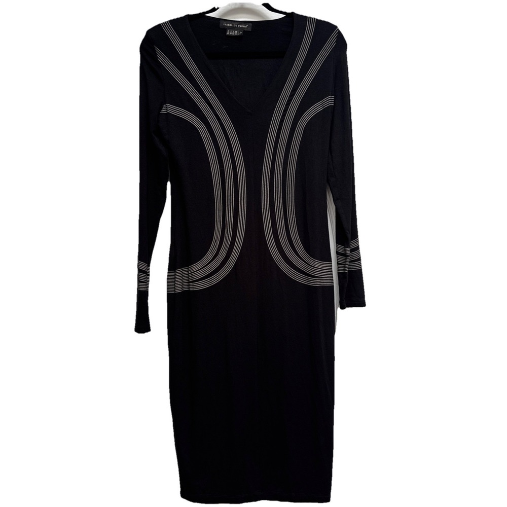 Isabel de Pedro Womens Dress Sz‎ 8 Body Con LS Knit Black Crewneck Jersey